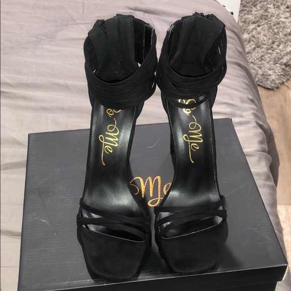 So Me Shoes - So Me black faux suede strappy ankle-cuff heels